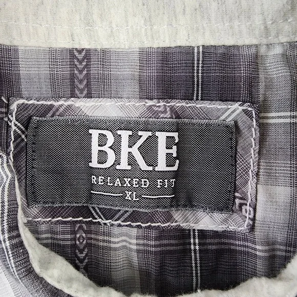 BKE Buckle Shirt Men XL Western Black Gray White Plaid Long Sleeve Metal Buttons - Picture 3 of 12